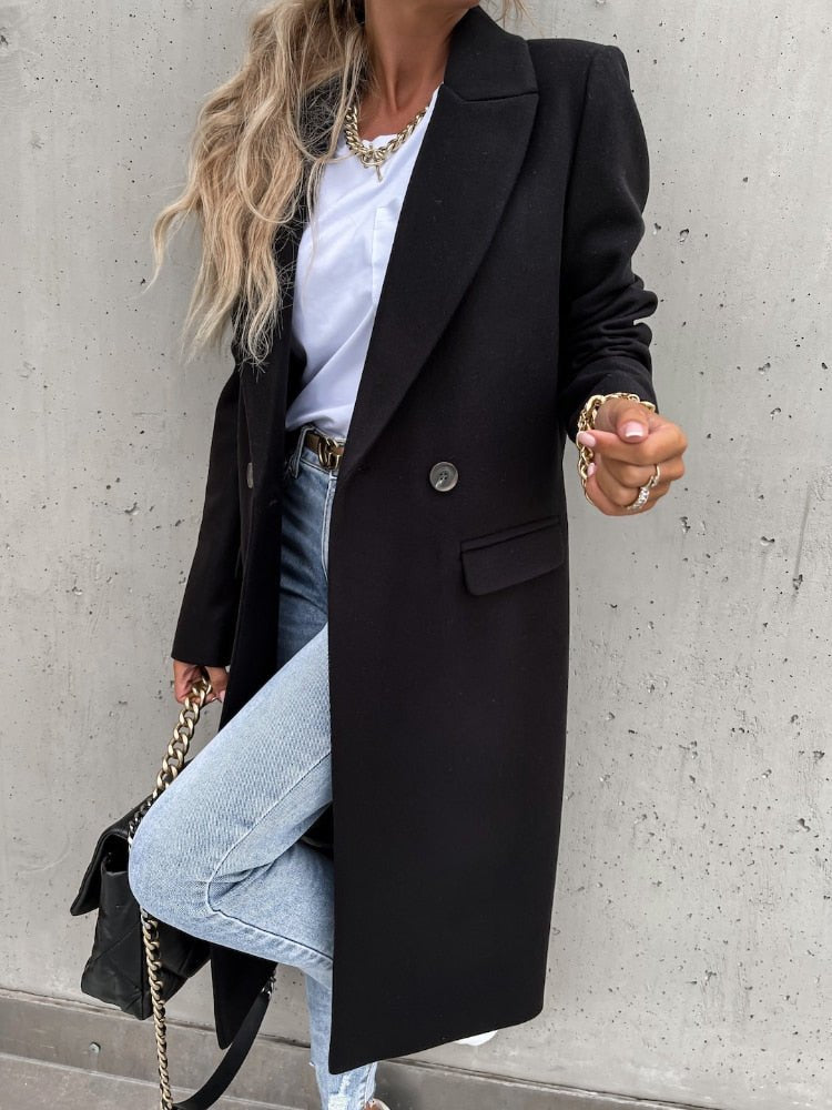 Ailsa double breasted long coat with flap pockets – image 8