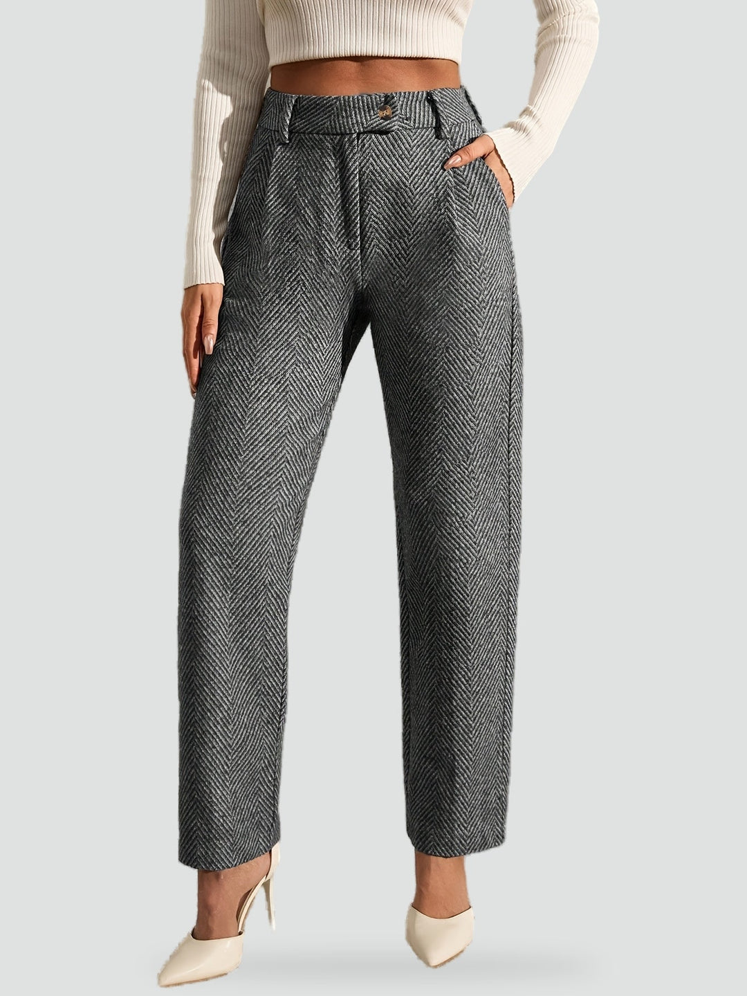 Constance grey high waist straight leg trousers with pockets