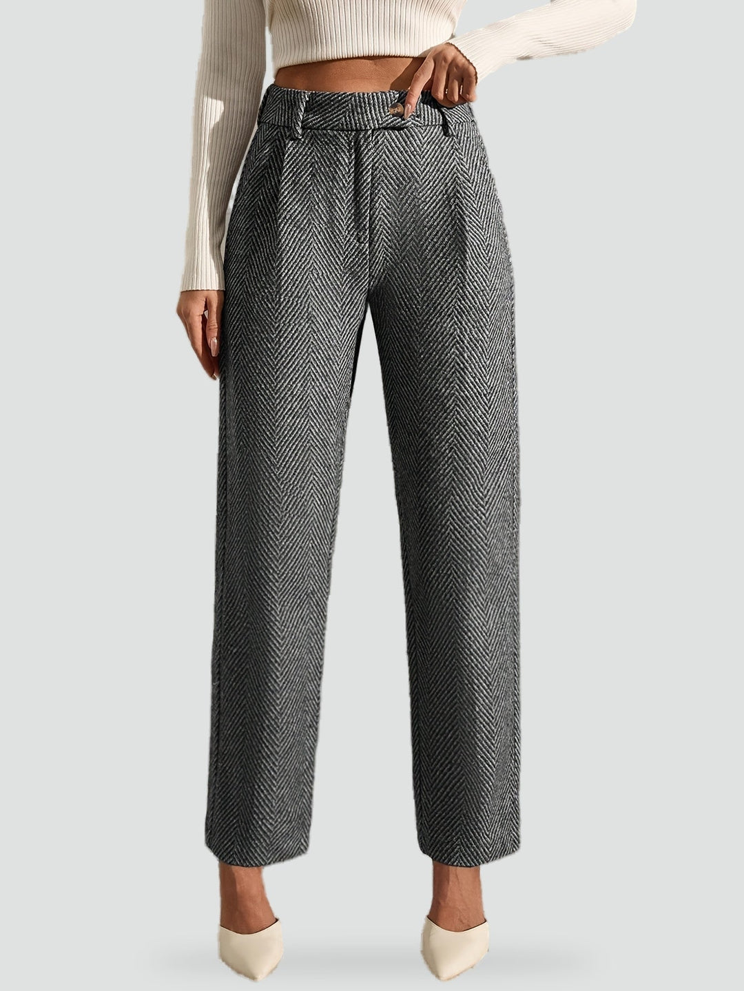 Constance grey straight leg trousers, pocket detail