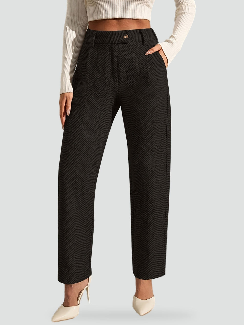 Constance grey straight leg trousers, front view