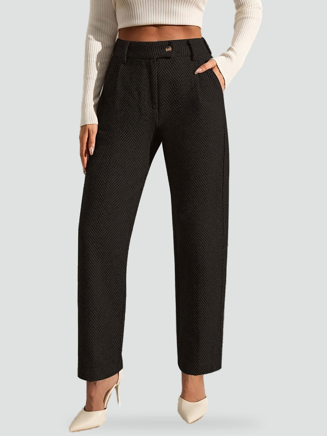 Constance grey straight leg trousers, front view