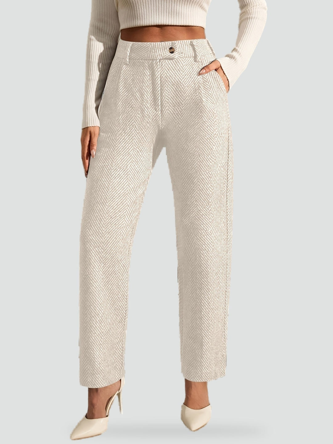 Constance grey straight leg trousers, back view