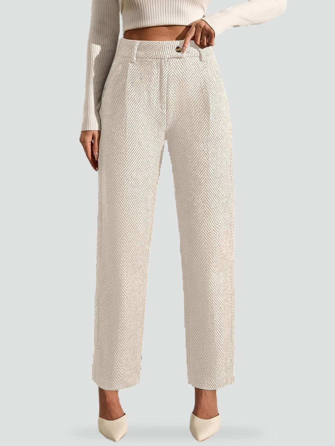 Constance grey straight leg trousers, waist detail