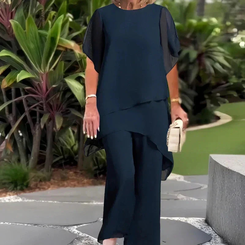 Svea layered asymmetric top and wide leg trouser set