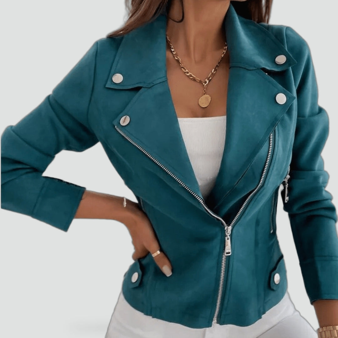 Hazel asymmetric zip jacket in blue