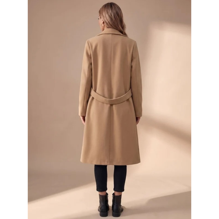 Tasnim belted wool coat, back view
