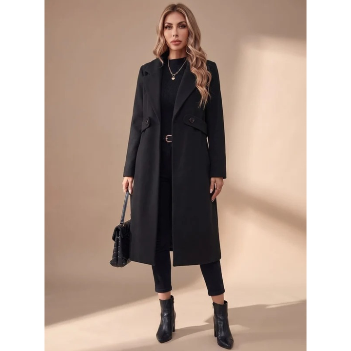 Tasnim belted wool coat, side view