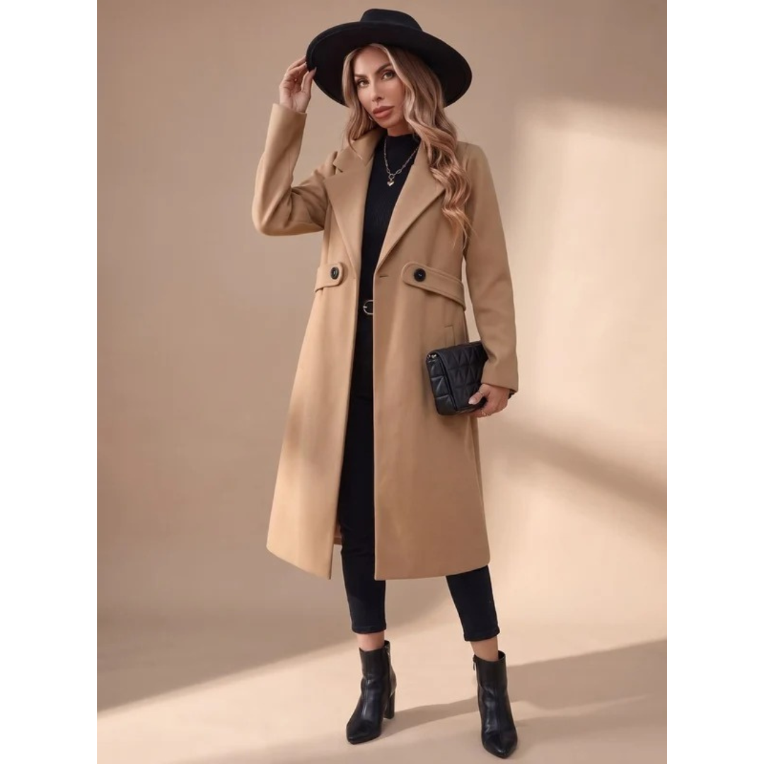 Tasnim belted wool coat in black