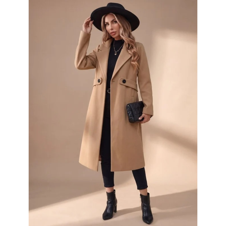 Tasnim belted wool coat in black