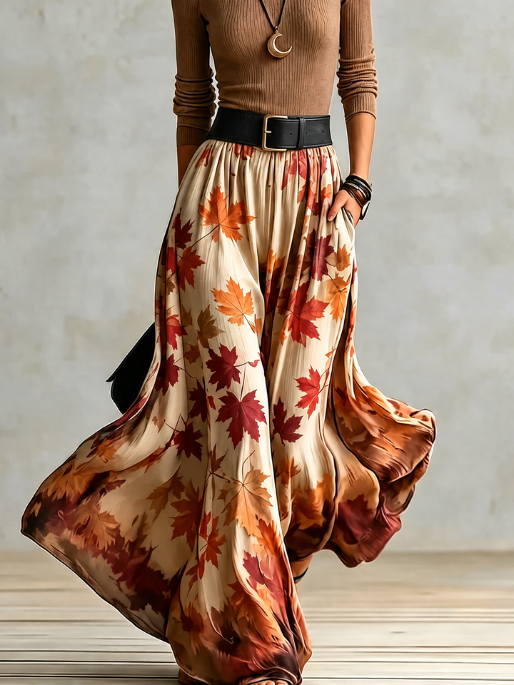 Riona ribbed turtleneck and leaf print skirt set – image 3
