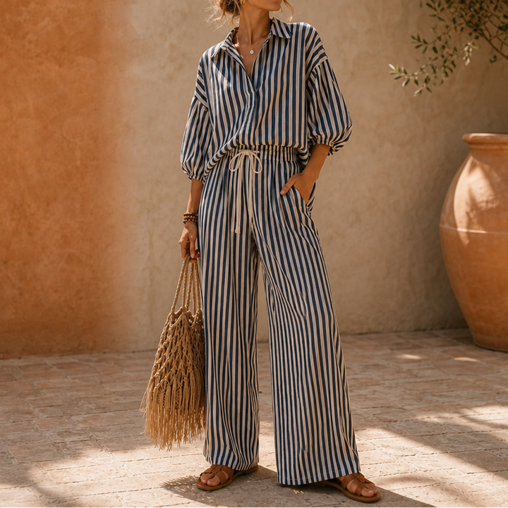 Ebba striped two piece set with lantern sleeves – image 15