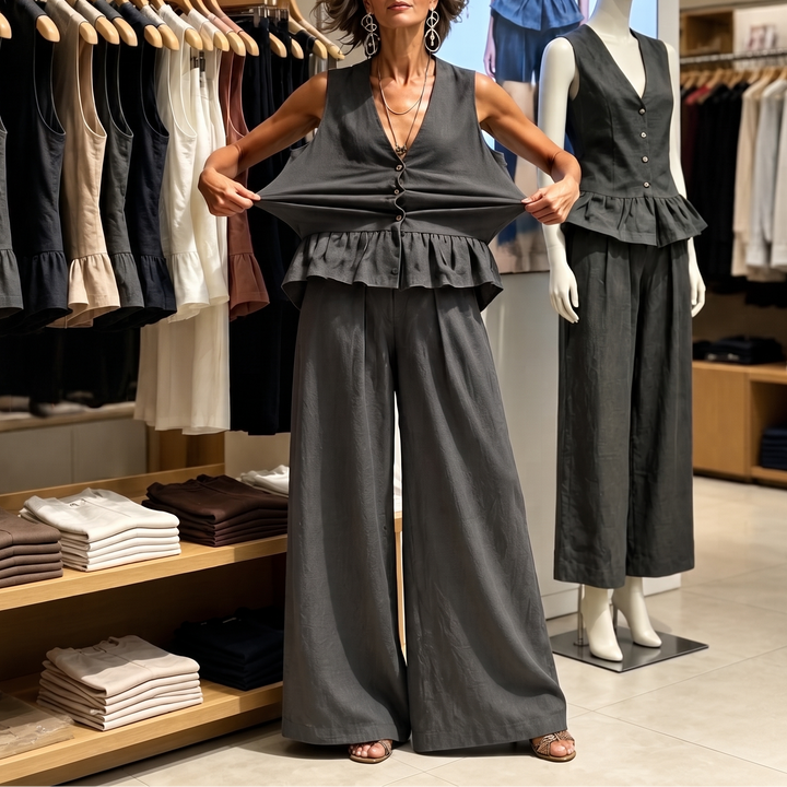 Yasmin peplum waistcoat and palazzo trouser set – image 13