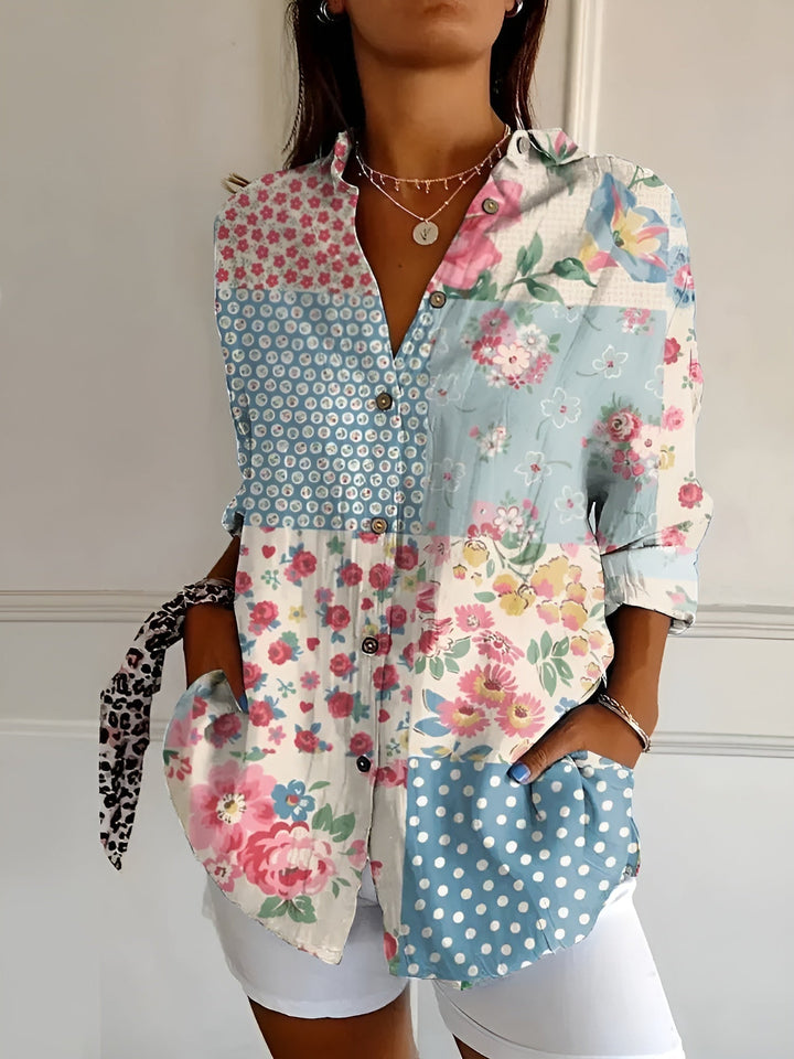 Cosima | Elegant Split Neck Printed Blouse