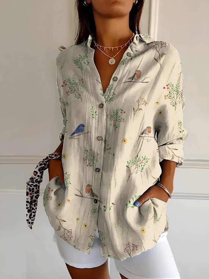 Cosima | Elegant Split Neck Printed Blouse