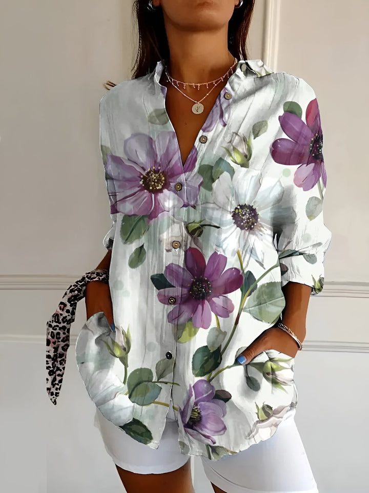 Cosima | Elegant Split Neck Printed Blouse