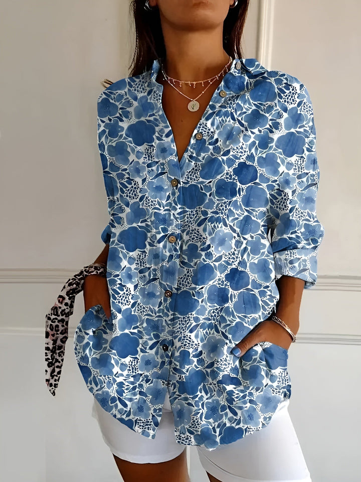 Cosima | Elegant Split Neck Printed Blouse