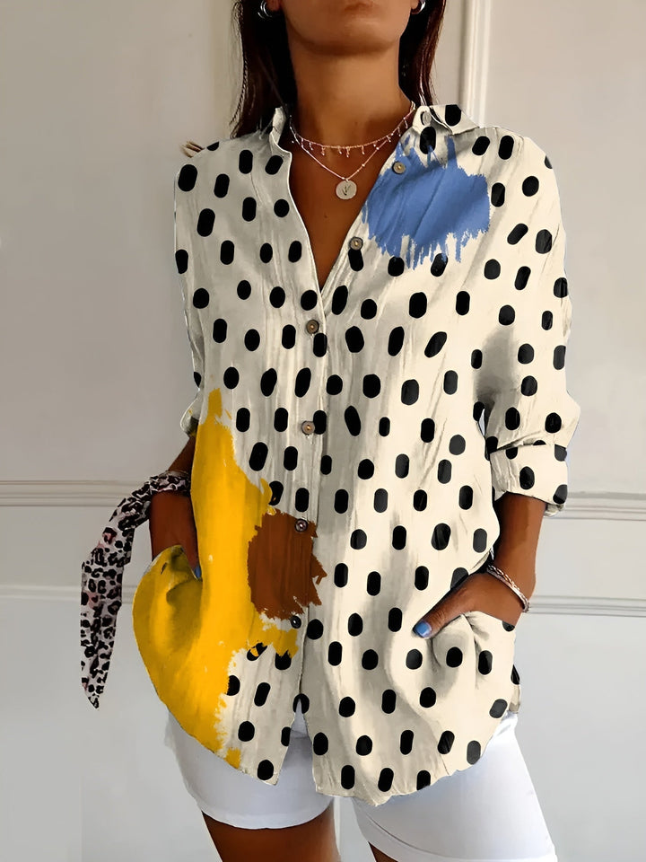 Cosima | Elegant Split Neck Printed Blouse