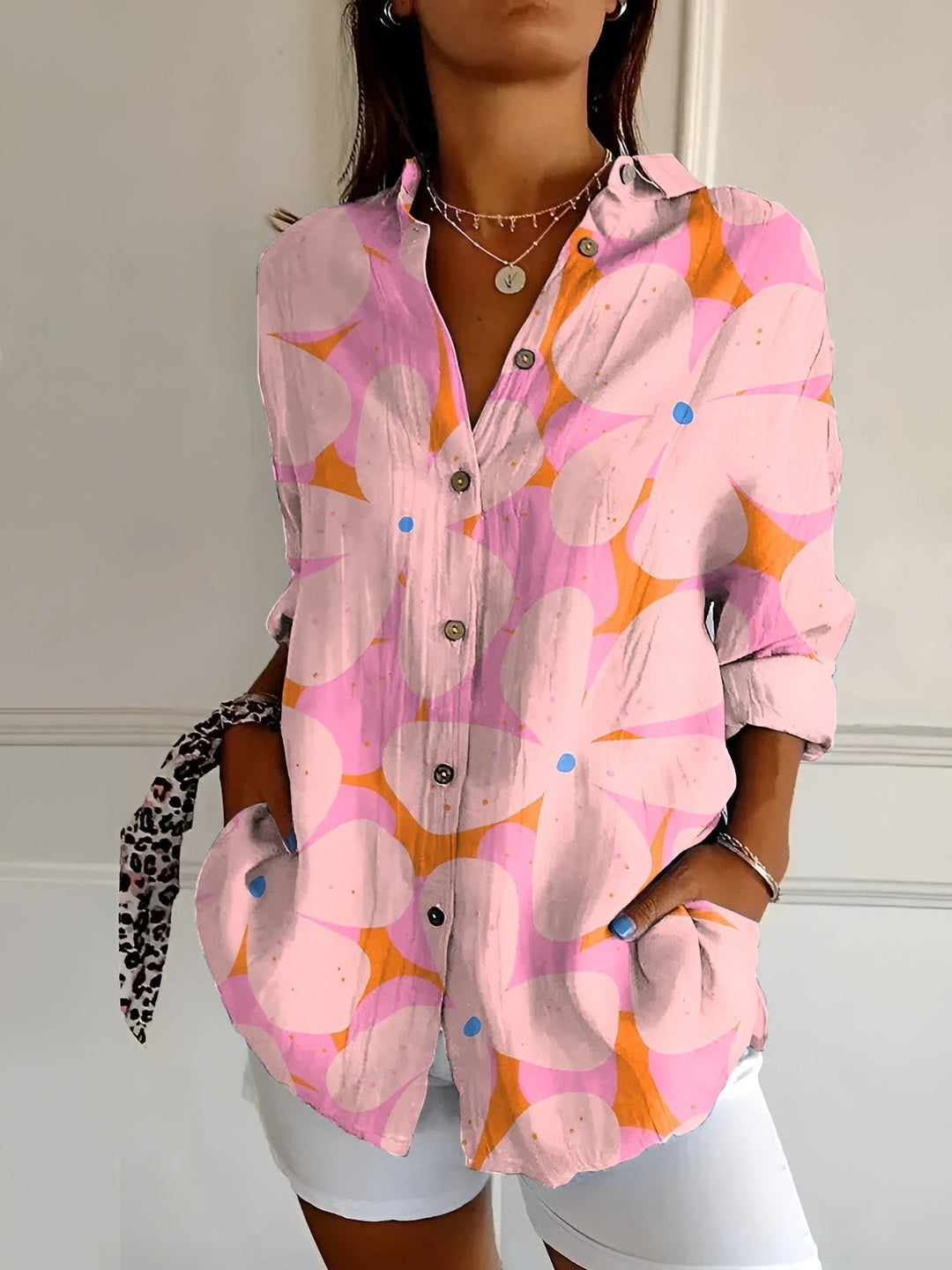 Cosima | Elegant Split Neck Printed Blouse
