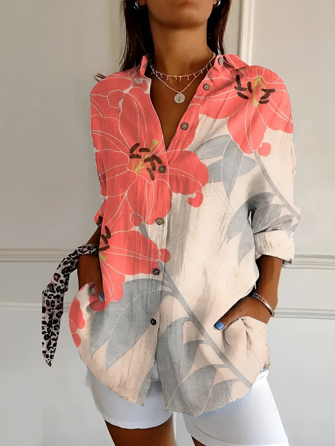 Cosima | Elegant Split Neck Printed Blouse