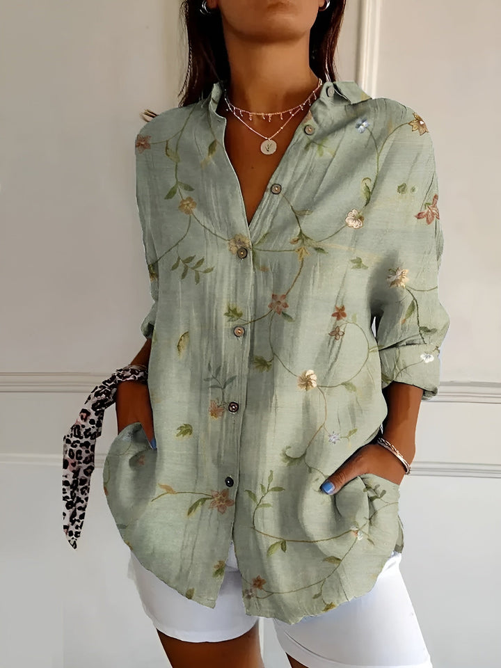 Cosima | Elegant Split Neck Printed Blouse