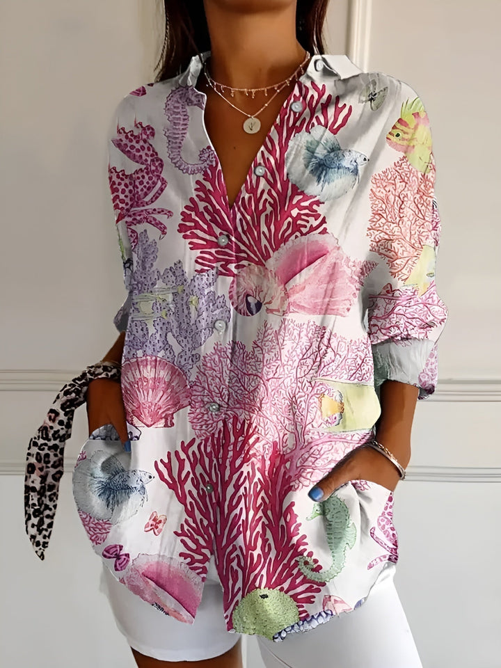 Cosima | Elegant Split Neck Printed Blouse