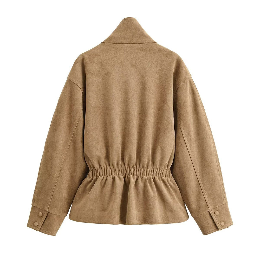 Ashby stand collar faux suede short jacket with belt – image 4