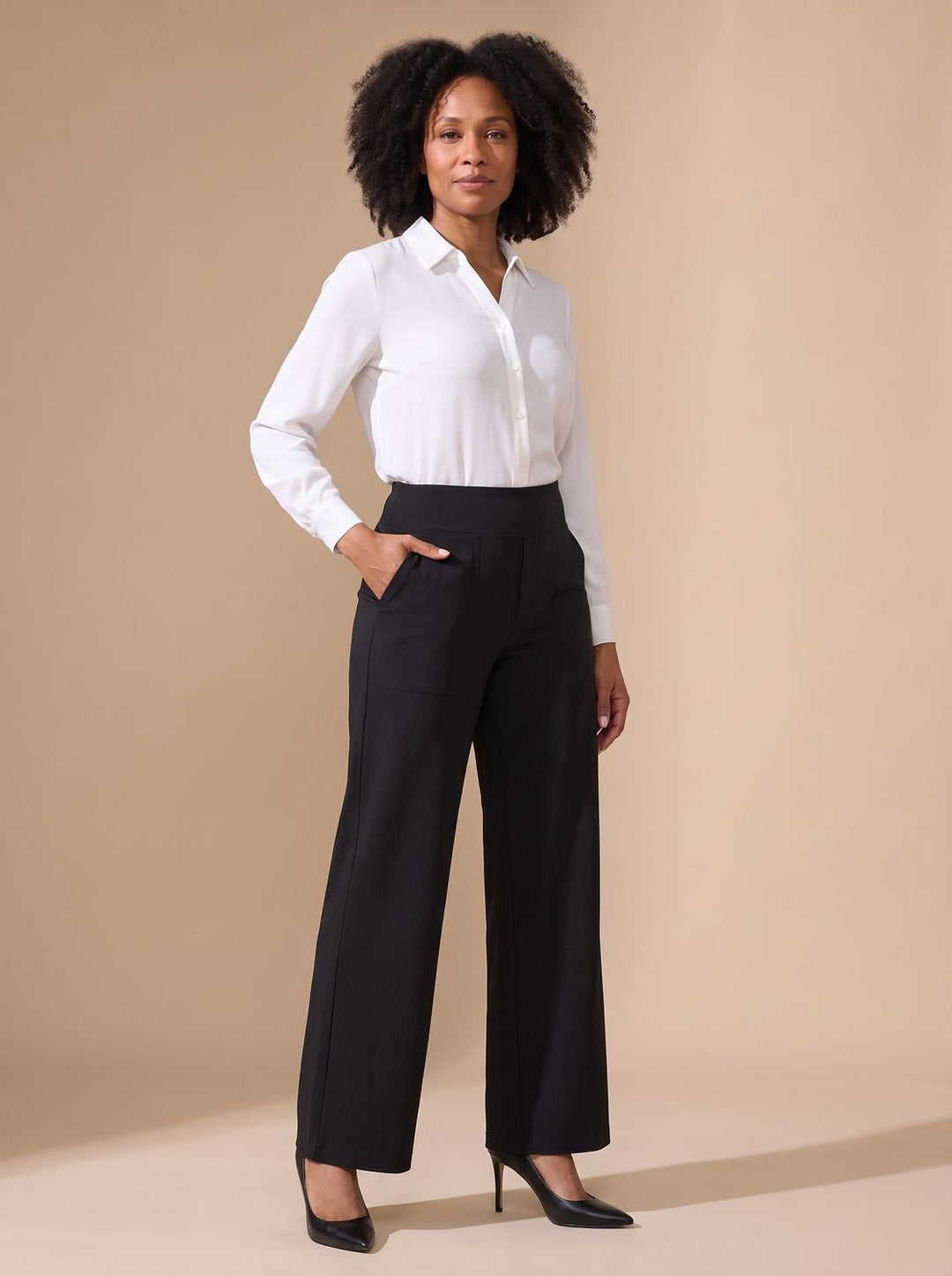 Kiri high waist wide leg stretch trousers with pockets – image 2