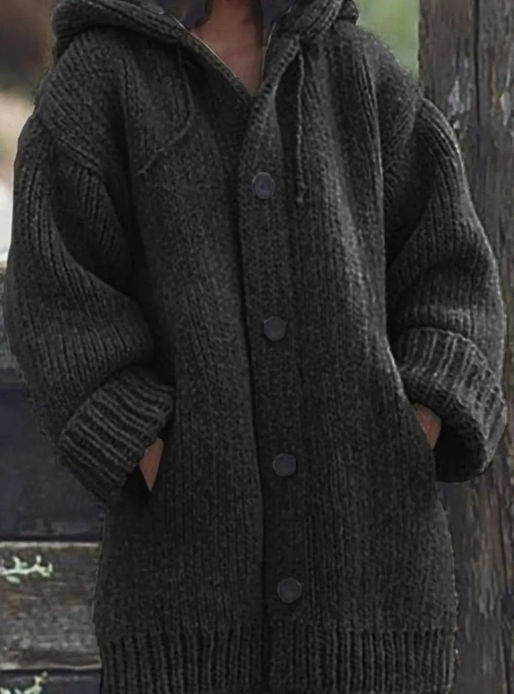 Isla oversized chunky knit hooded cardigan – image 3
