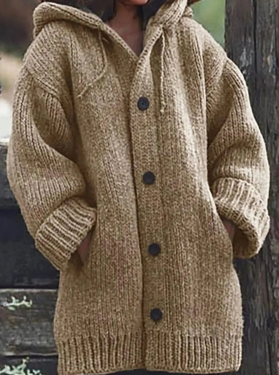 Isla oversized chunky knit hooded cardigan – image 4
