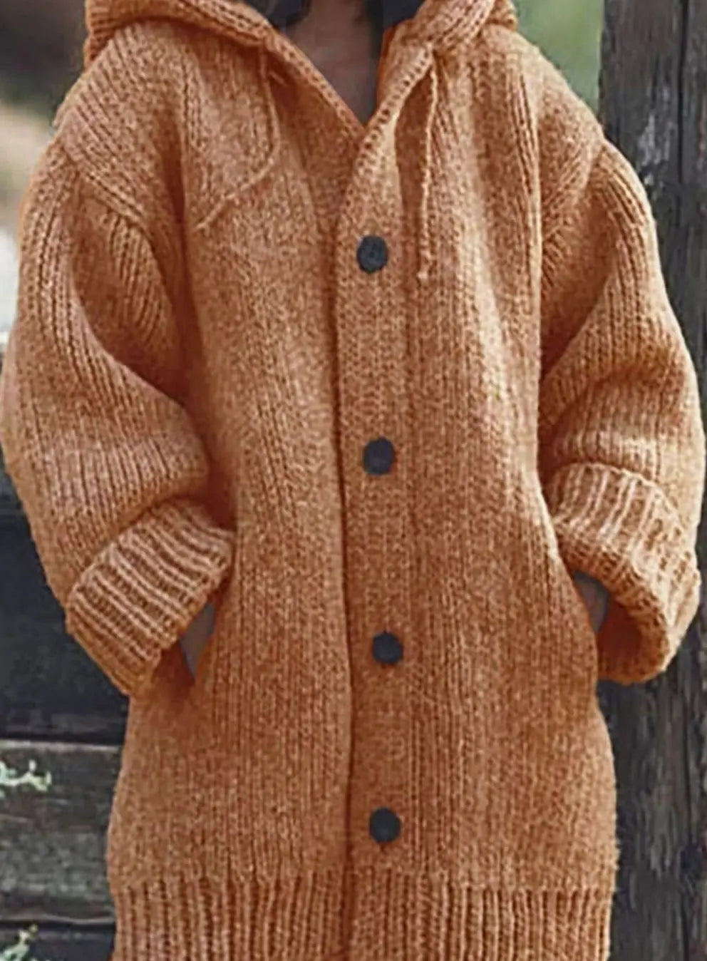 Isla oversized chunky knit hooded cardigan – image 6