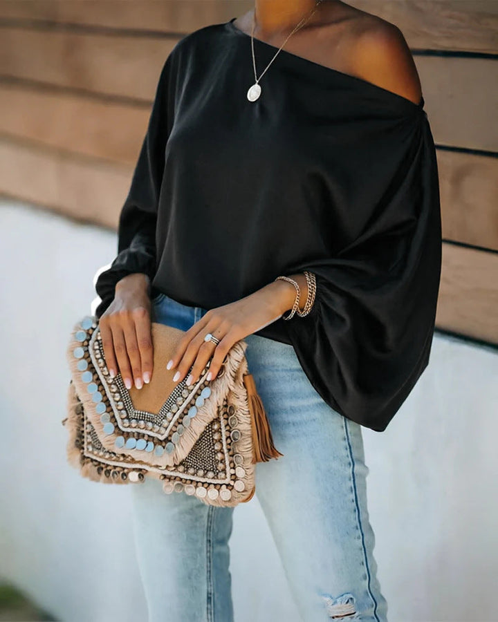 Ginevra satin asymmetric off shoulder blouse – image 4