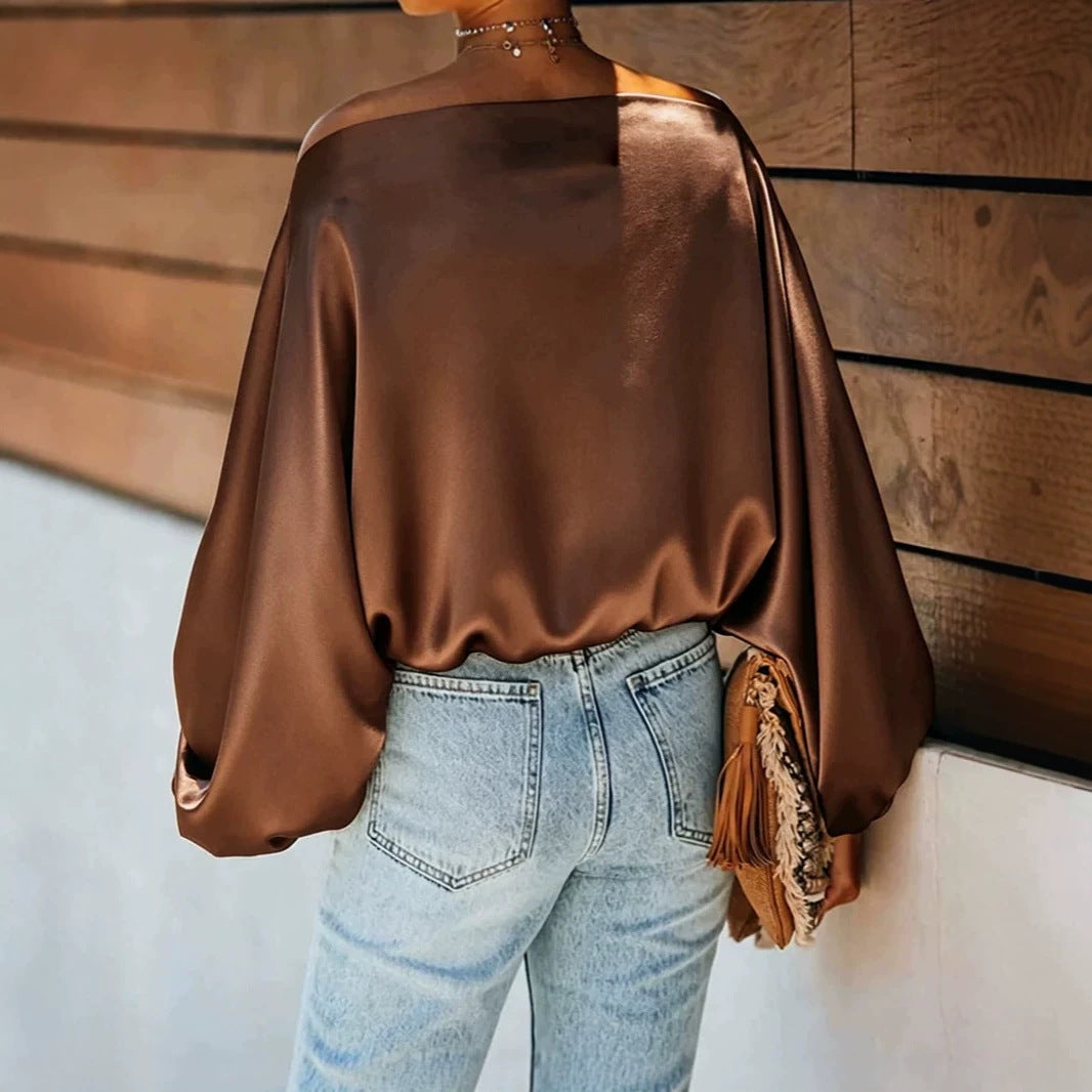 Ginevra satin asymmetric off shoulder blouse – image 8