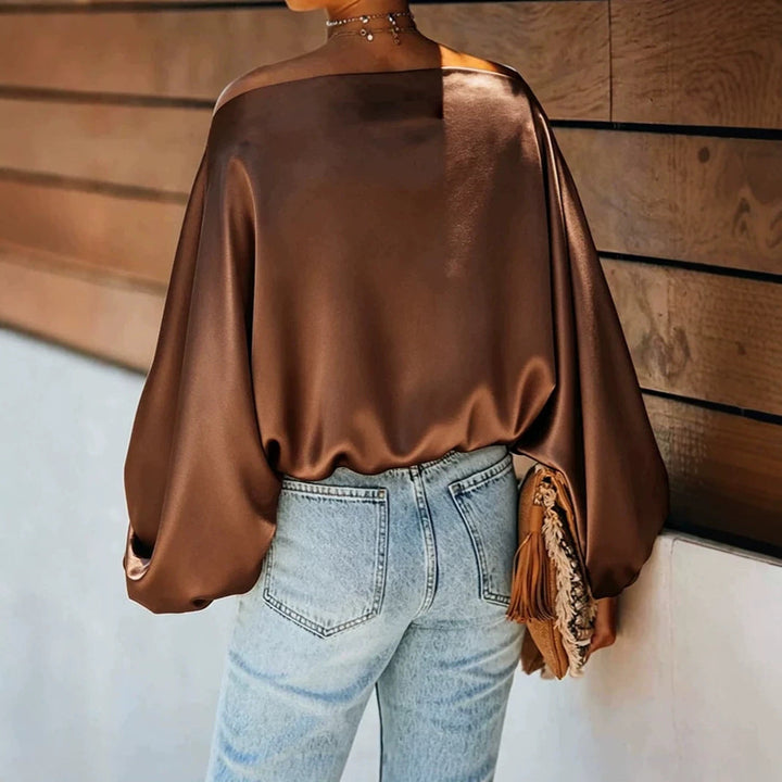 Ginevra satin asymmetric off shoulder blouse – image 8