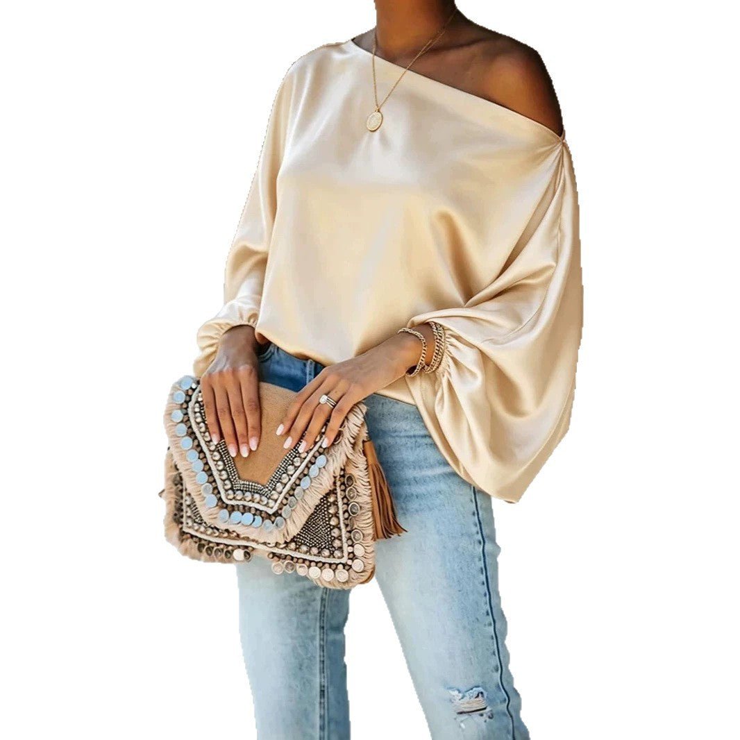 Ginevra satin asymmetric off shoulder blouse – image 9