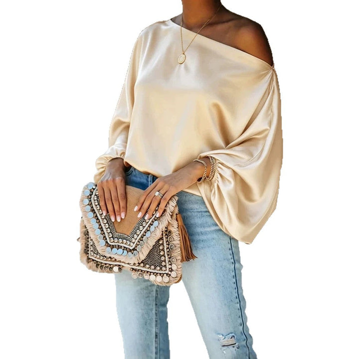 Ginevra satin asymmetric off shoulder blouse – image 9
