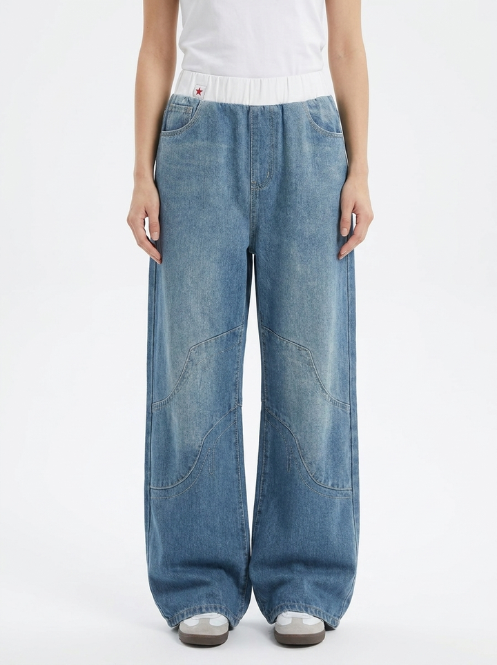 Marnie blue wide leg jeans, front view