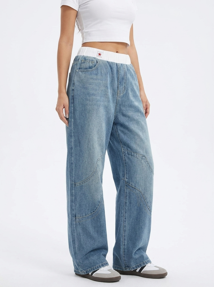 Marnie blue wide leg jeans with elastic waist