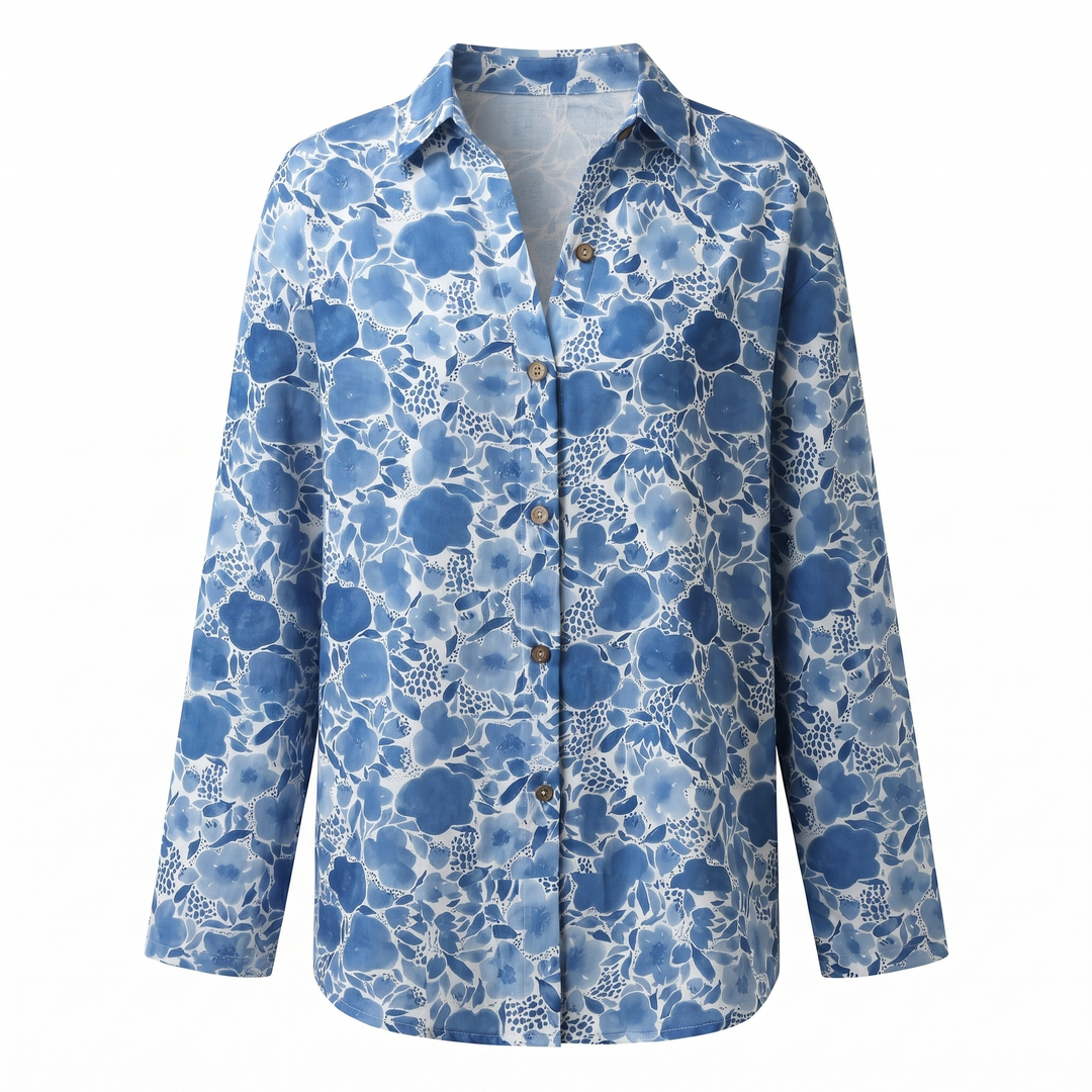 Cosima | Elegant Split Neck Printed Blouse
