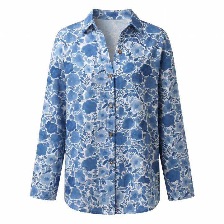 Cosima | Elegant Split Neck Printed Blouse