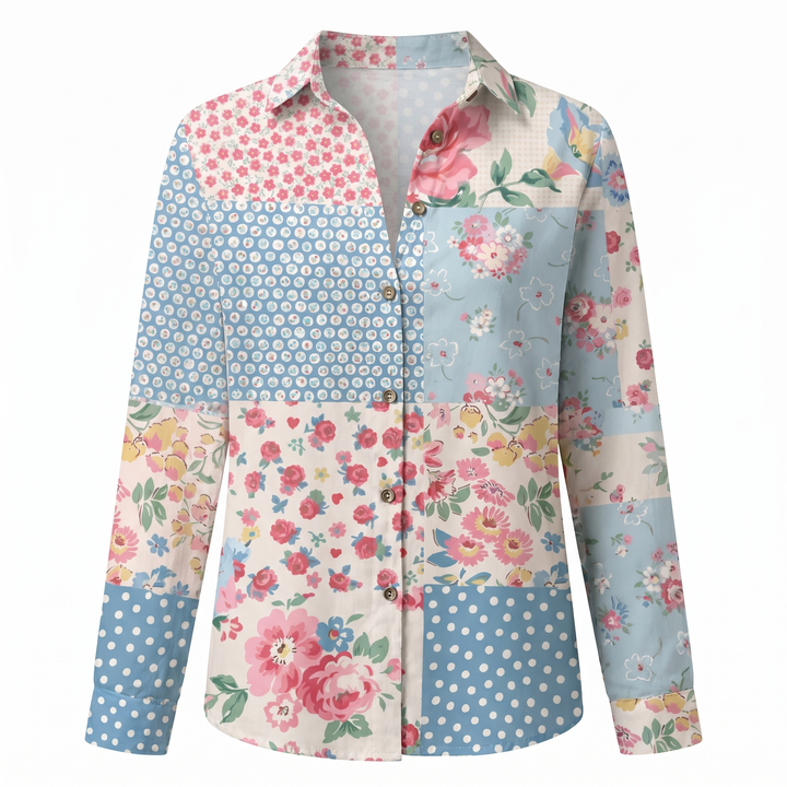Cosima | Elegant Split Neck Printed Blouse