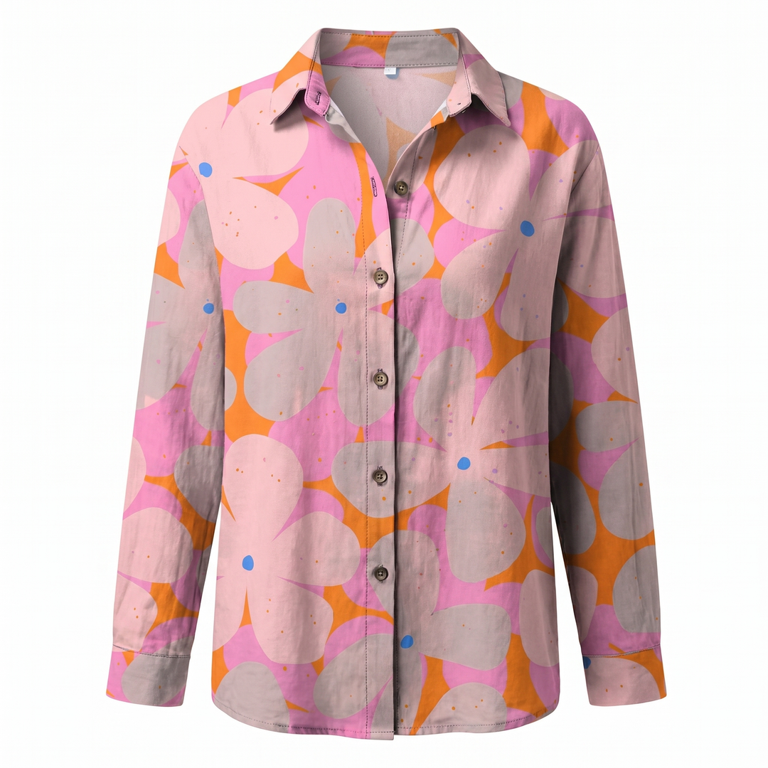 Cosima | Elegant Split Neck Printed Blouse
