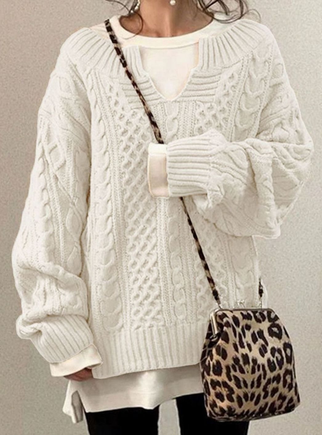 Maiken oversized V neck cable knit jumper