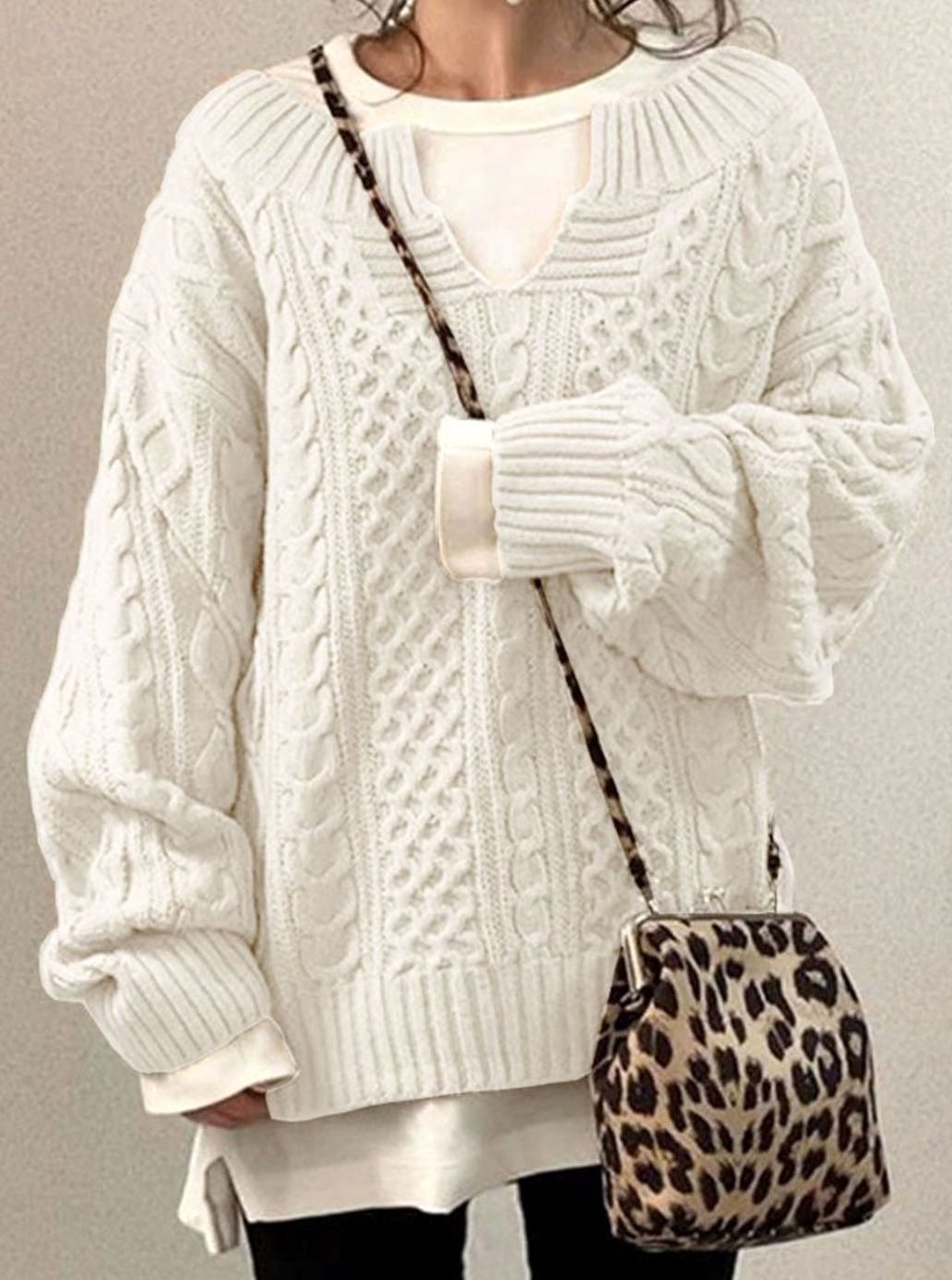 Maiken oversized V neck cable knit jumper – image 2