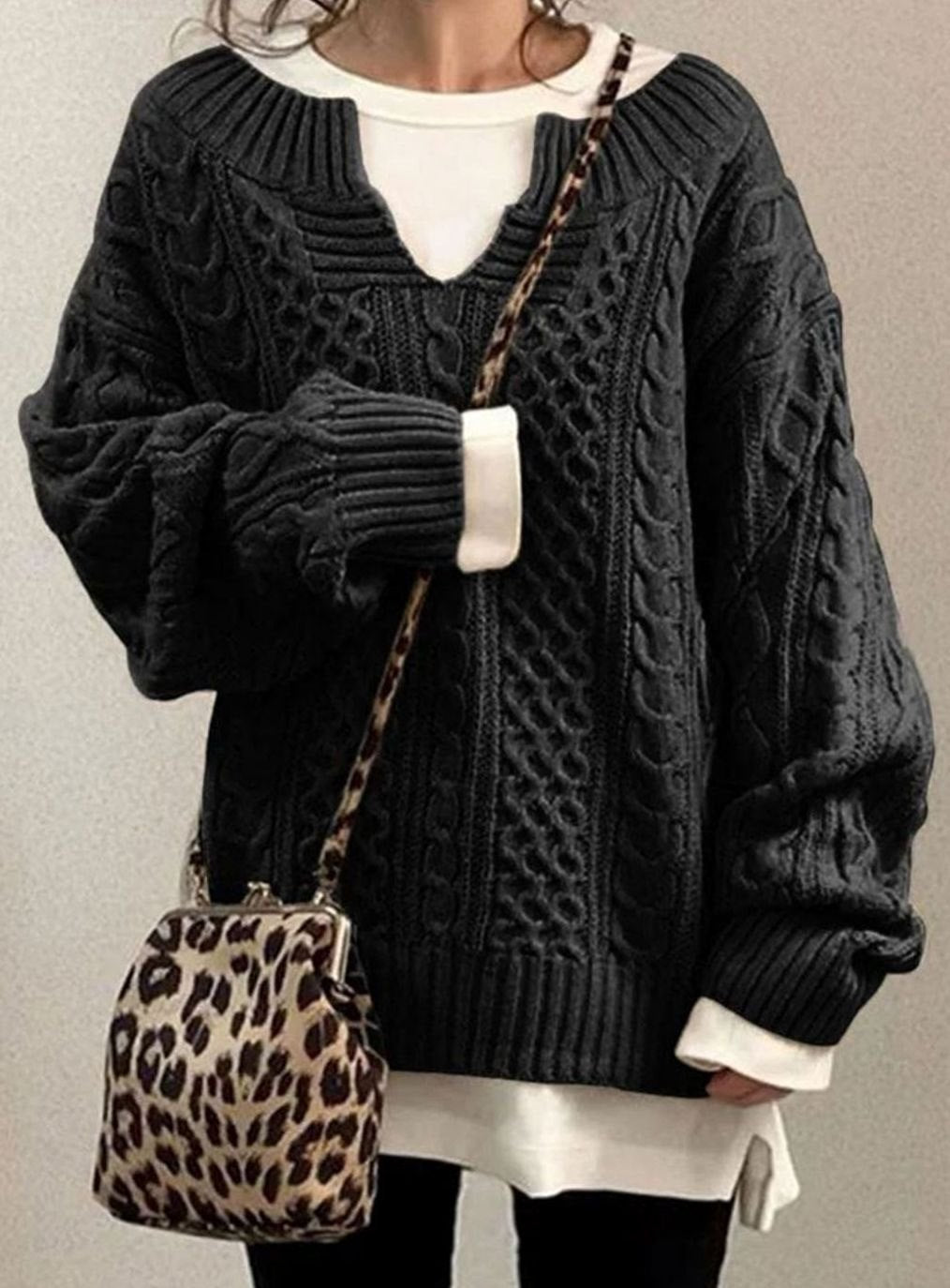 Maiken oversized V neck cable knit jumper – image 5