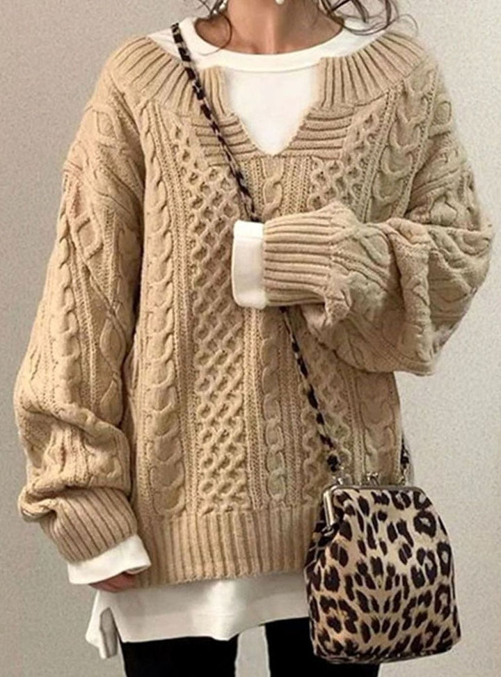 Maiken oversized V neck cable knit jumper – image 8